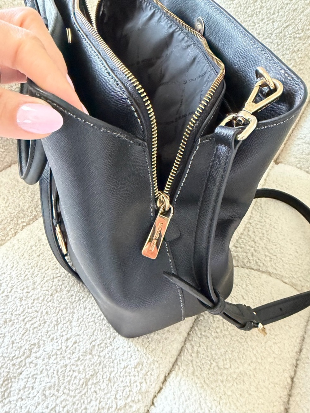 Michael Kors Black Saffiano Satchel with Gold Hardware - Picture 9 of 12